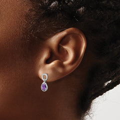QE9796AM Sterling Silver Rhodium Plated Amethyst Pear Twisted Earrings
