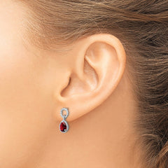 QE9796GA Sterling Silver Rhodium Plated Garnet Twisted Circle Post Earrings