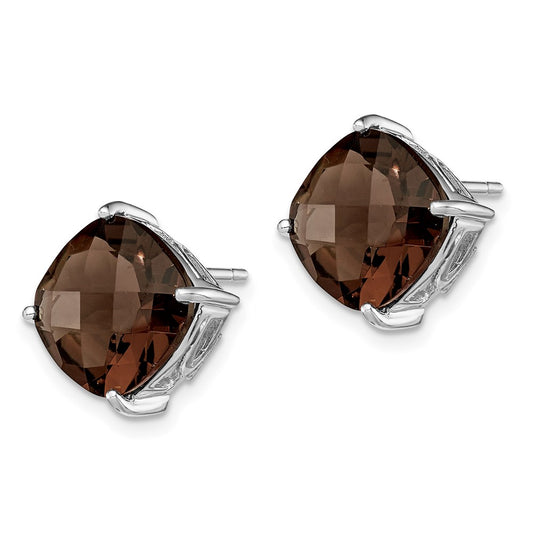 QE9808SQ Sterling Silver Rhodium-plated Smoky Quartz Earrings