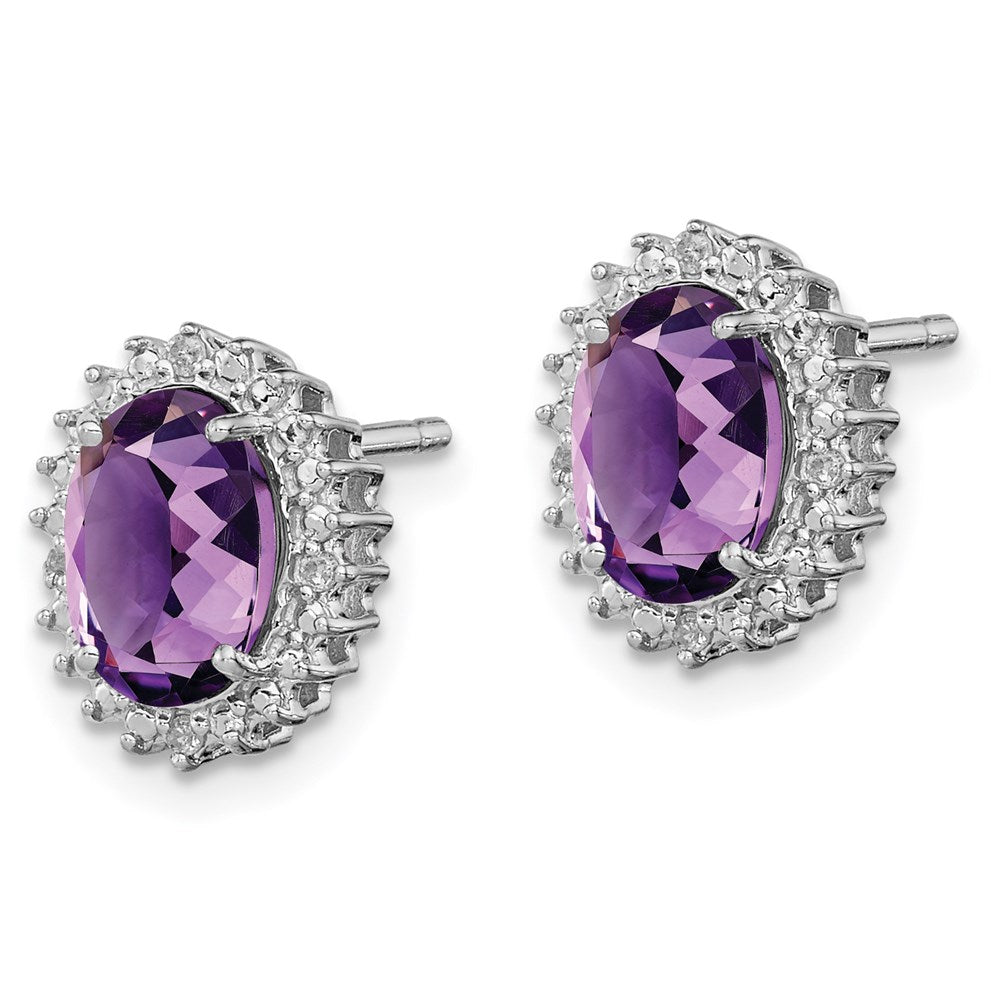 QE9848AM Sterling Silver Rhodium-plated Amethyst and Diamond Earrings