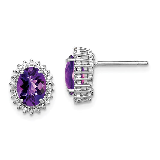QE9848AM Sterling Silver Rhodium-plated Amethyst and Diamond Earrings
