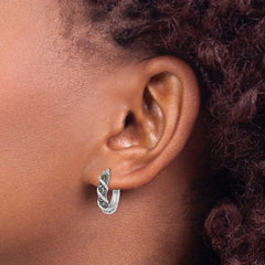 QE985 Sterling Silver Rhodium-plated Antiqued Swirl Hoop Marcasite Earrings