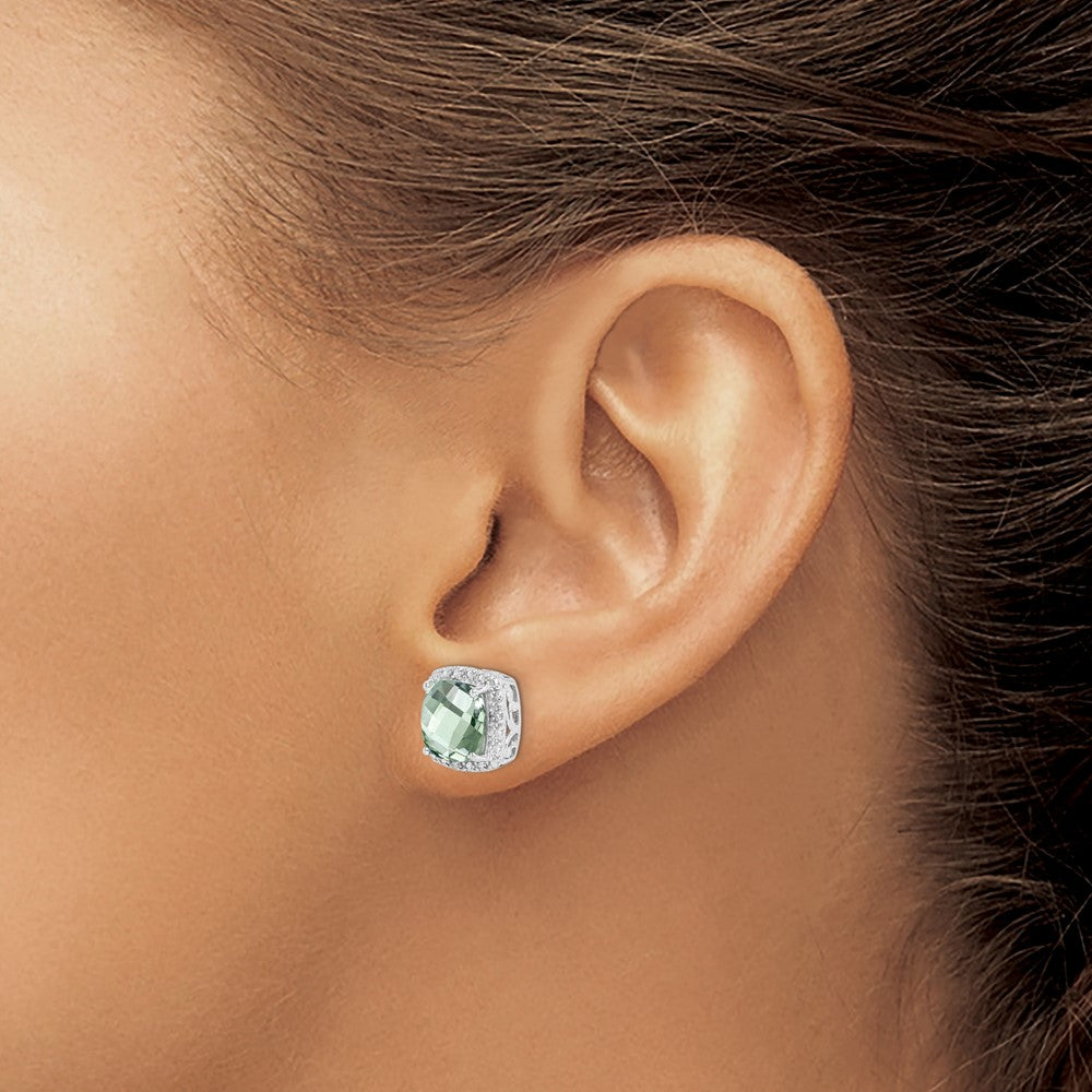 QE9850AG Sterling Silver Rhodium-plated Green Quartz and Diamond Earrings