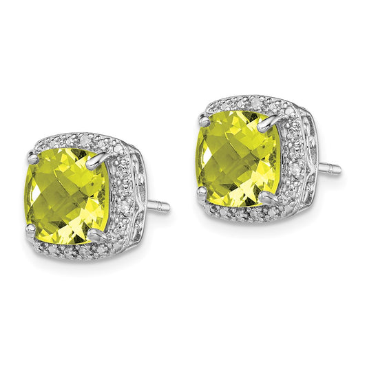 QE9850LQ Sterling Silver Rhodium-plated Lemon Quartz and Diamond Earrings
