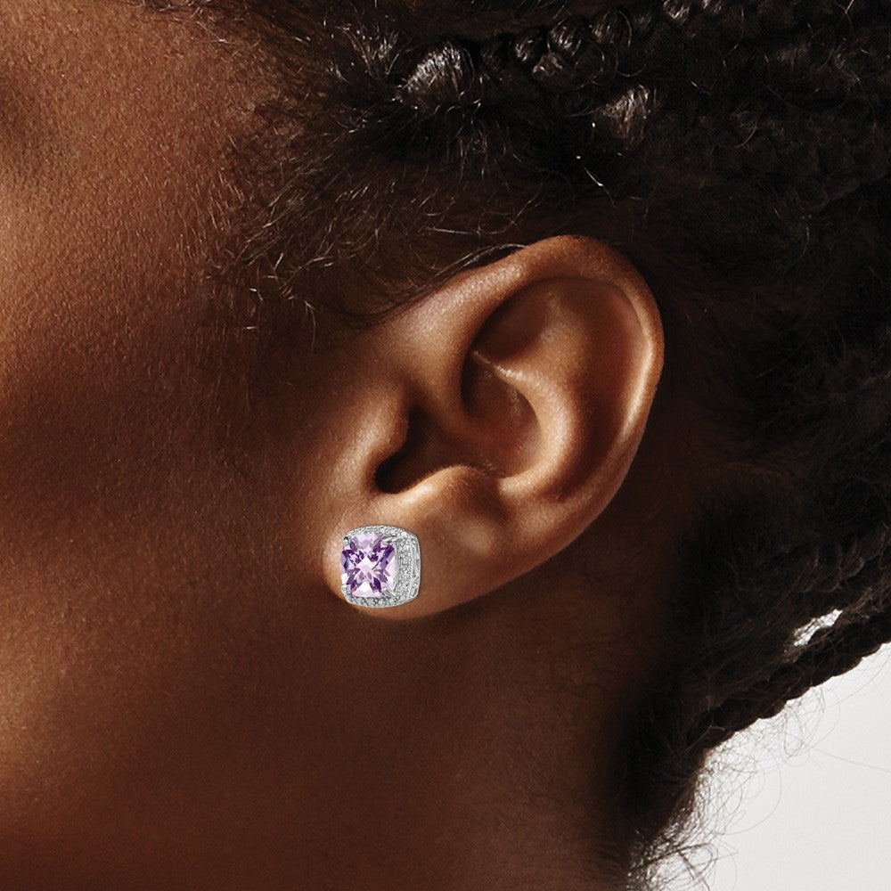 QE9850PQ Sterling Silver Rhodium-plated Pink Quartz and Diamond Earrings