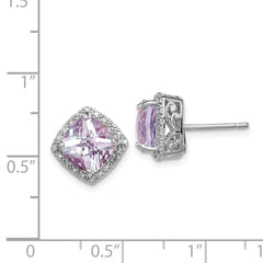 QE9850PQ Sterling Silver Rhodium-plated Pink Quartz and Diamond Earrings
