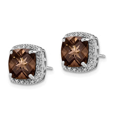 QE9850SQ Sterling Silver Rhodium-plated Smoky Quartz and Diamond Earrings
