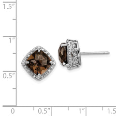 QE9850SQ Sterling Silver Rhodium-plated Smoky Quartz and Diamond Earrings
