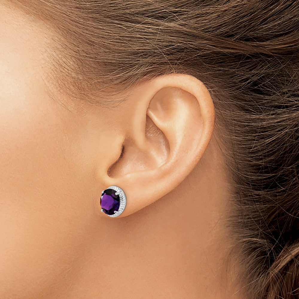 QE9882AM Sterling Silver Rhodium-plated Amethyst Earrings