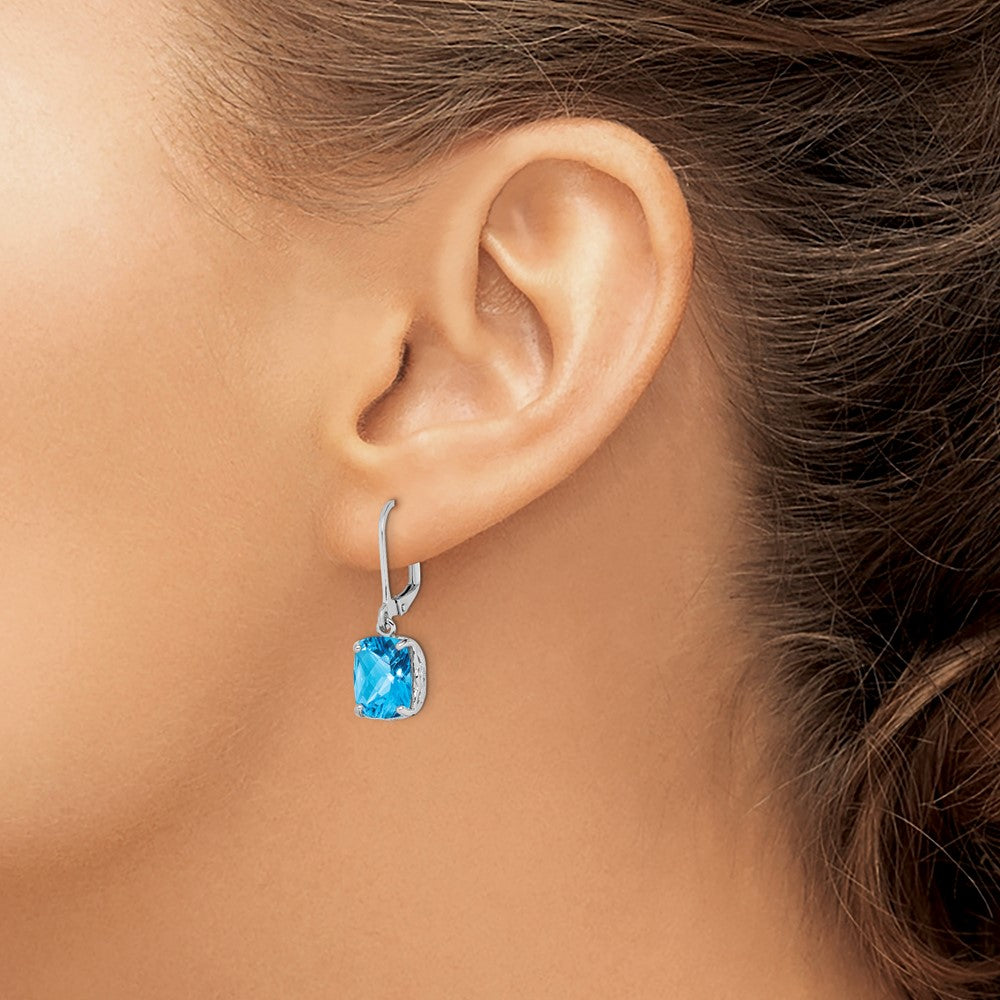QE9902BT Sterling Silver Rhodium-plated Blue Topaz Earrings