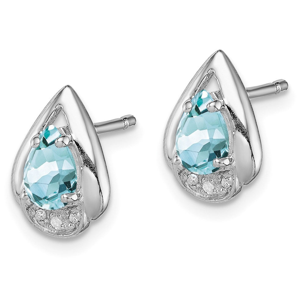 QE9924AQ Sterling Silver Rhodium Plated Diamond & Aquamarine Post Earrings