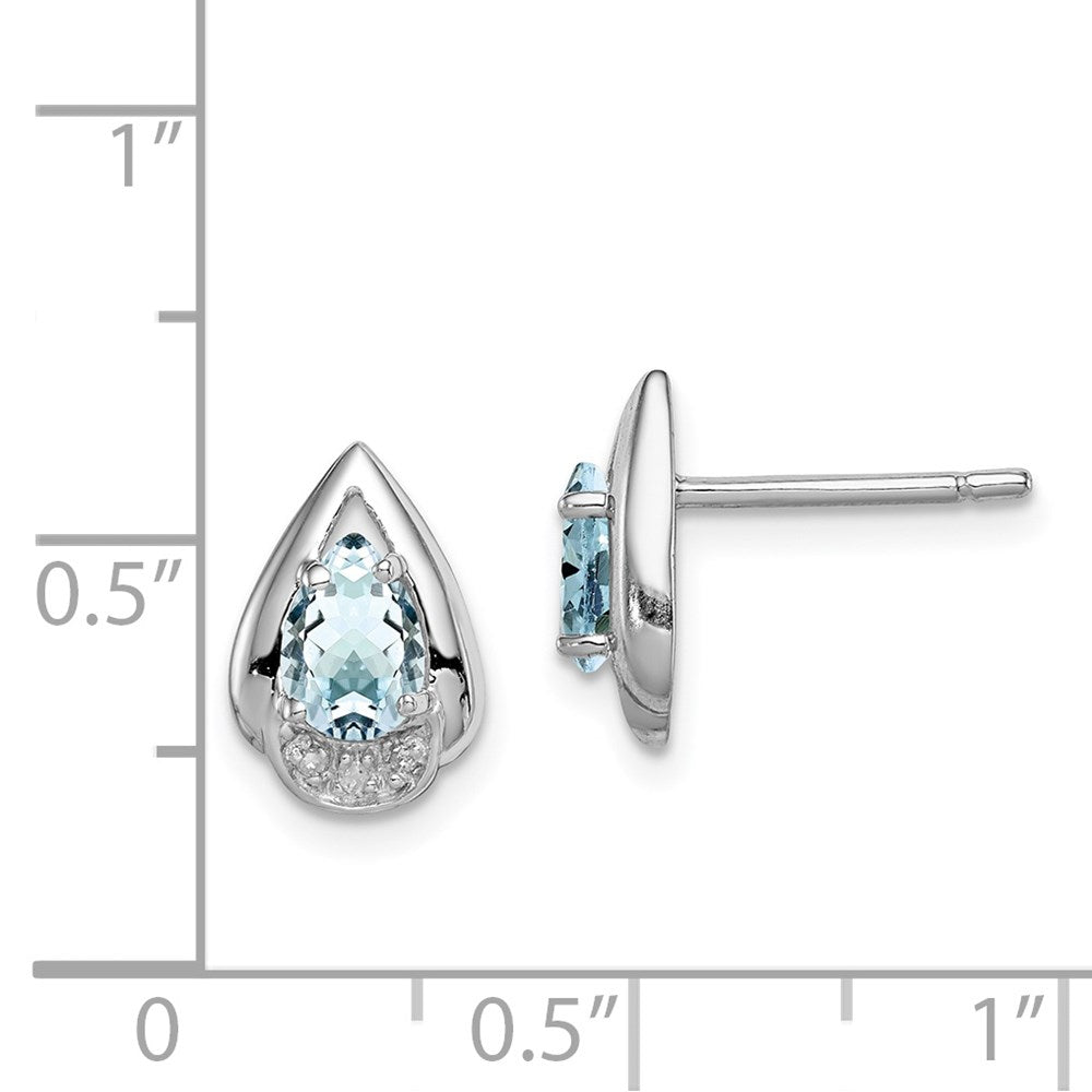 QE9924AQ Sterling Silver Rhodium Plated Diamond & Aquamarine Post Earrings