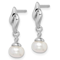 QE9925 Sterling Silver Rhodium Plated Diamond & FW Cultured Pearl Post Ear