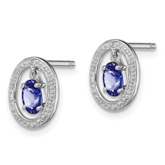 QE9926TZ Sterling Silver Rhodium Plated Diamond & Tanzanite Oval Post Earrings