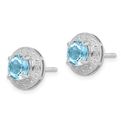 QE9927BT Sterling Silver Rhodium Plated Diamond and Blue Topaz Post Earrings