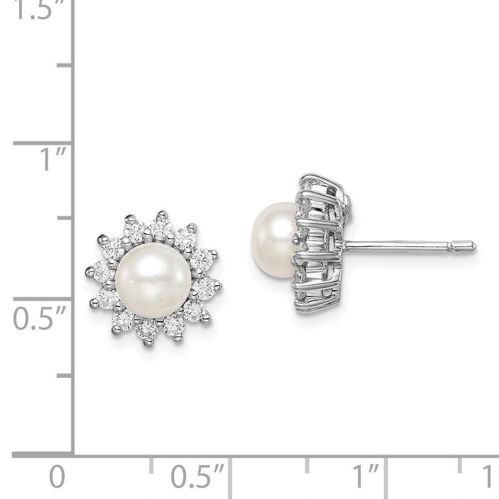 QE9936 Sterling Silver Rhodium Plated CZ and FW Cultured Pearl Post Ear