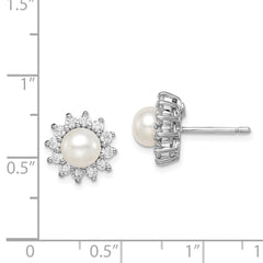 QE9936 Sterling Silver Rhodium Plated CZ and FW Cultured Pearl Post Ear