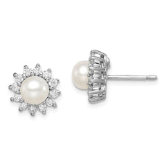 QE9936 Sterling Silver Rhodium Plated CZ and FW Cultured Pearl Post Ear