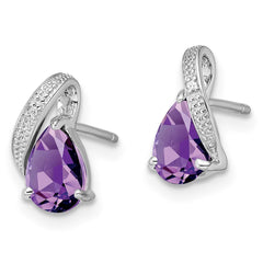 QE9939AM Sterling Silver Rhodium Plated Diamond and Amethyst Post Earrings