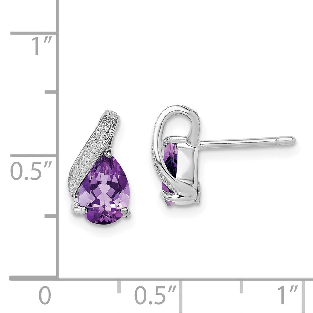 QE9939AM Sterling Silver Rhodium Plated Diamond and Amethyst Post Earrings