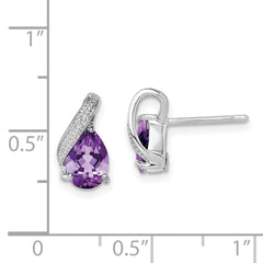 QE9939AM Sterling Silver Rhodium Plated Diamond and Amethyst Post Earrings