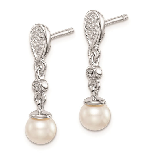QE9945 Sterling Silver Rhodium Plated Diamond & FW Cultured Pearl Earrings