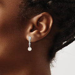 QE9945 Sterling Silver Rhodium Plated Diamond & FW Cultured Pearl Earrings