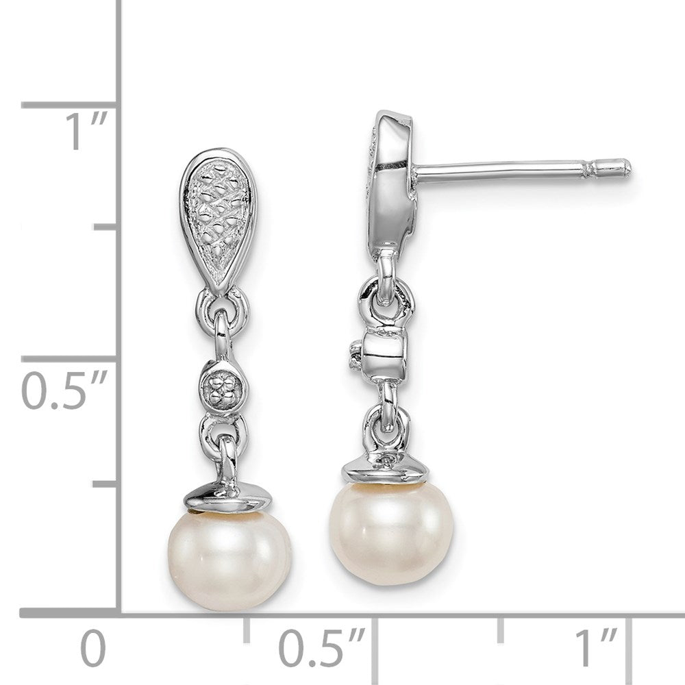 QE9945 Sterling Silver Rhodium Plated Diamond & FW Cultured Pearl Earrings