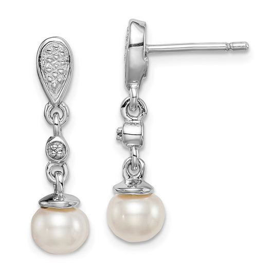 QE9945 Sterling Silver Rhodium Plated Diamond & FW Cultured Pearl Earrings