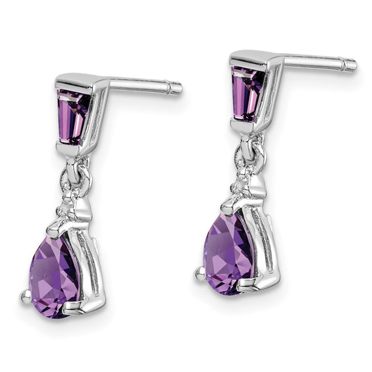 QE9947AM Sterling Silver Rhodium Plated Diamond and Amethyst Post Earrings