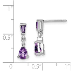 QE9947AM Sterling Silver Rhodium Plated Diamond and Amethyst Post Earrings