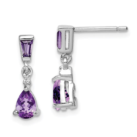 QE9947AM Sterling Silver Rhodium Plated Diamond and Amethyst Post Earrings