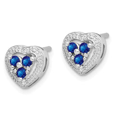 QE9948S Sterling Silver Rhodium Plated Diamond & Sapphire Heart Earrings