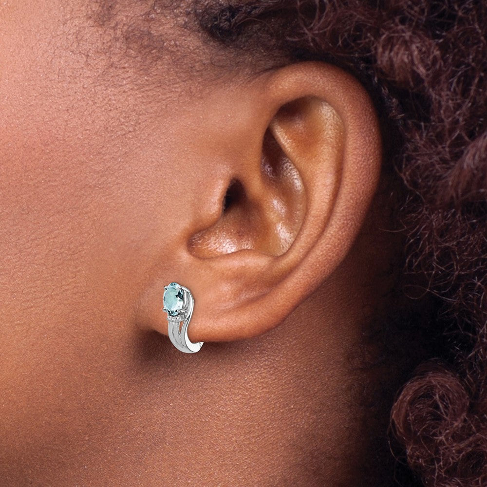 QE9955AQ Sterling Silver Rhodium Plated Dia. Aquamarine Hinged Earrings