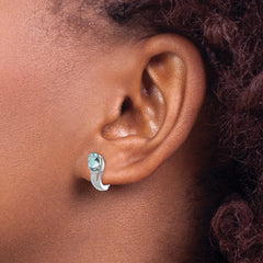 QE9955AQ Sterling Silver Rhodium Plated Dia. Aquamarine Hinged Earrings
