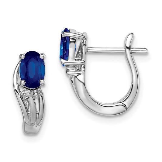 QE9955S Sterling Silver Rhodium Plated Diamond & Sapphire Hinged Earrings