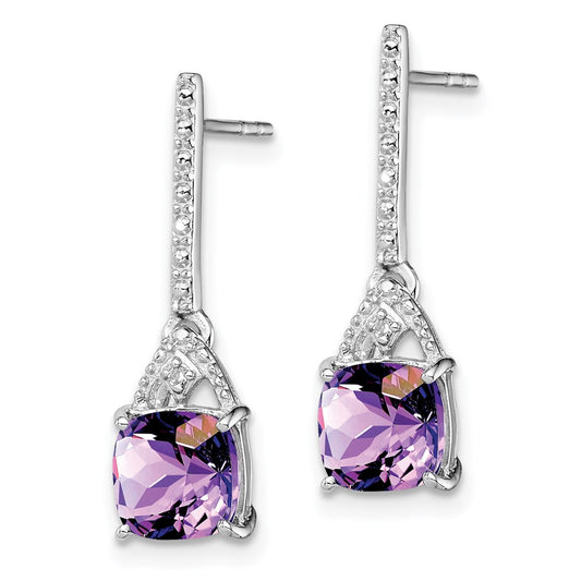 QE9957AM Sterling Silver Rhodium Plated Diamond and Amethyst Post Earrings