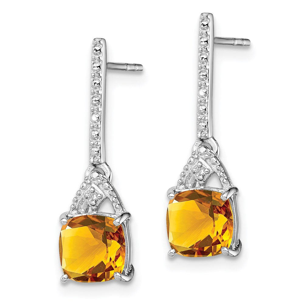 QE9957CI Sterling Silver Rhodium Plated Diamond and Citrine Post Earrings