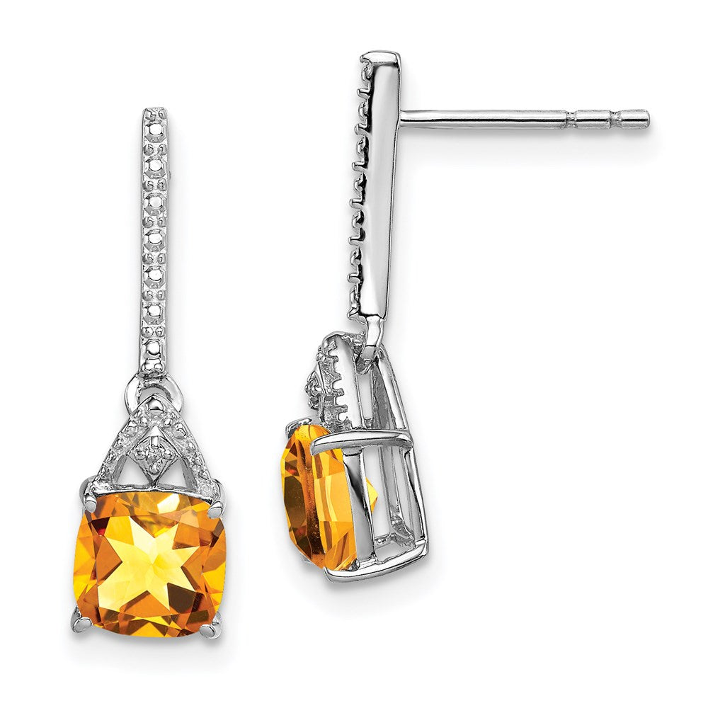 QE9957CI Sterling Silver Rhodium Plated Diamond and Citrine Post Earrings