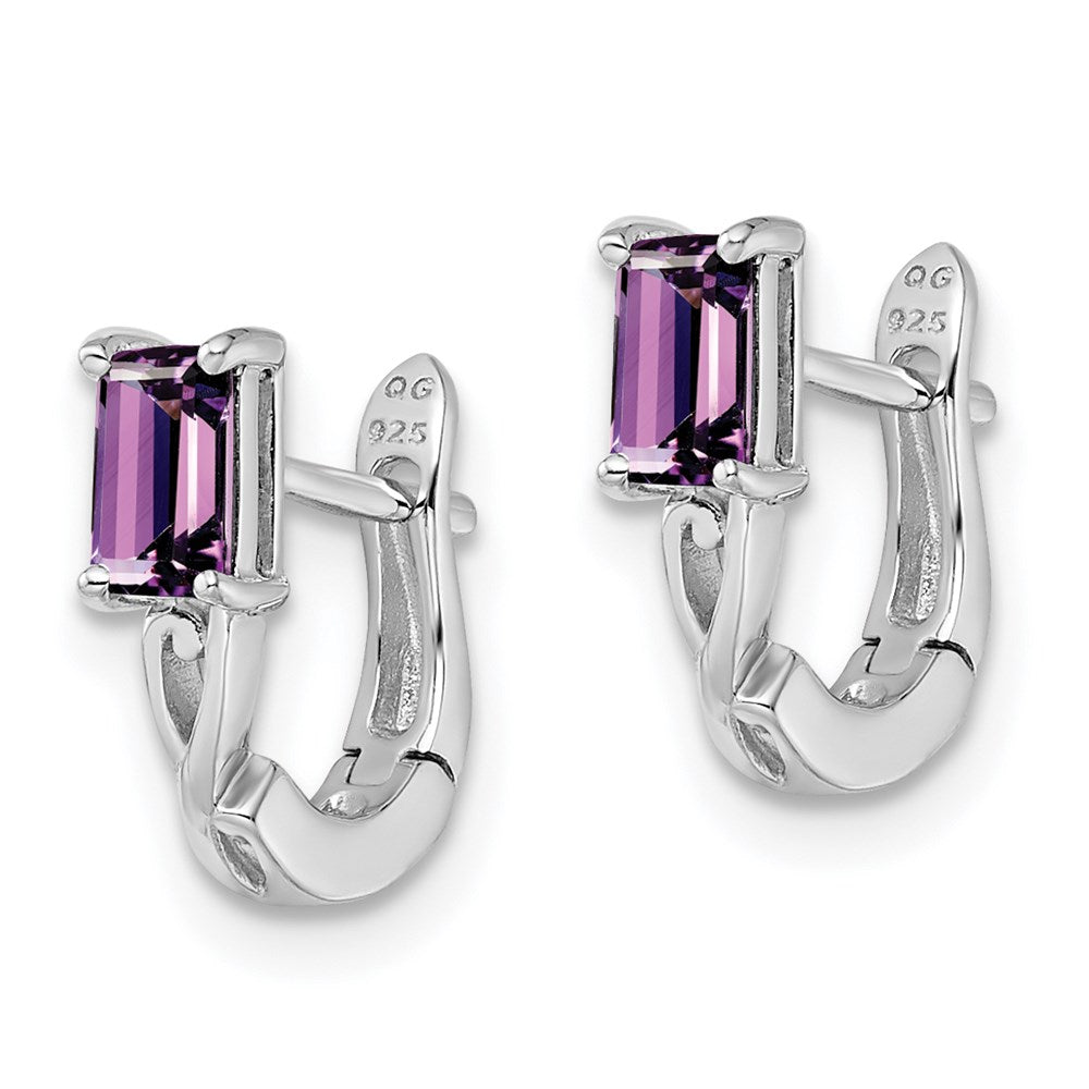 QE9959AM Sterling Silver Rhodium Plated Amethyst Hinged Hoop Earrings
