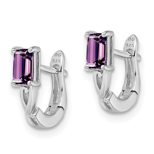 QE9959AM Sterling Silver Rhodium Plated Amethyst Hinged Hoop Earrings