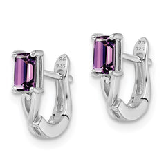 QE9959AM Sterling Silver Rhodium Plated Amethyst Hinged Hoop Earrings