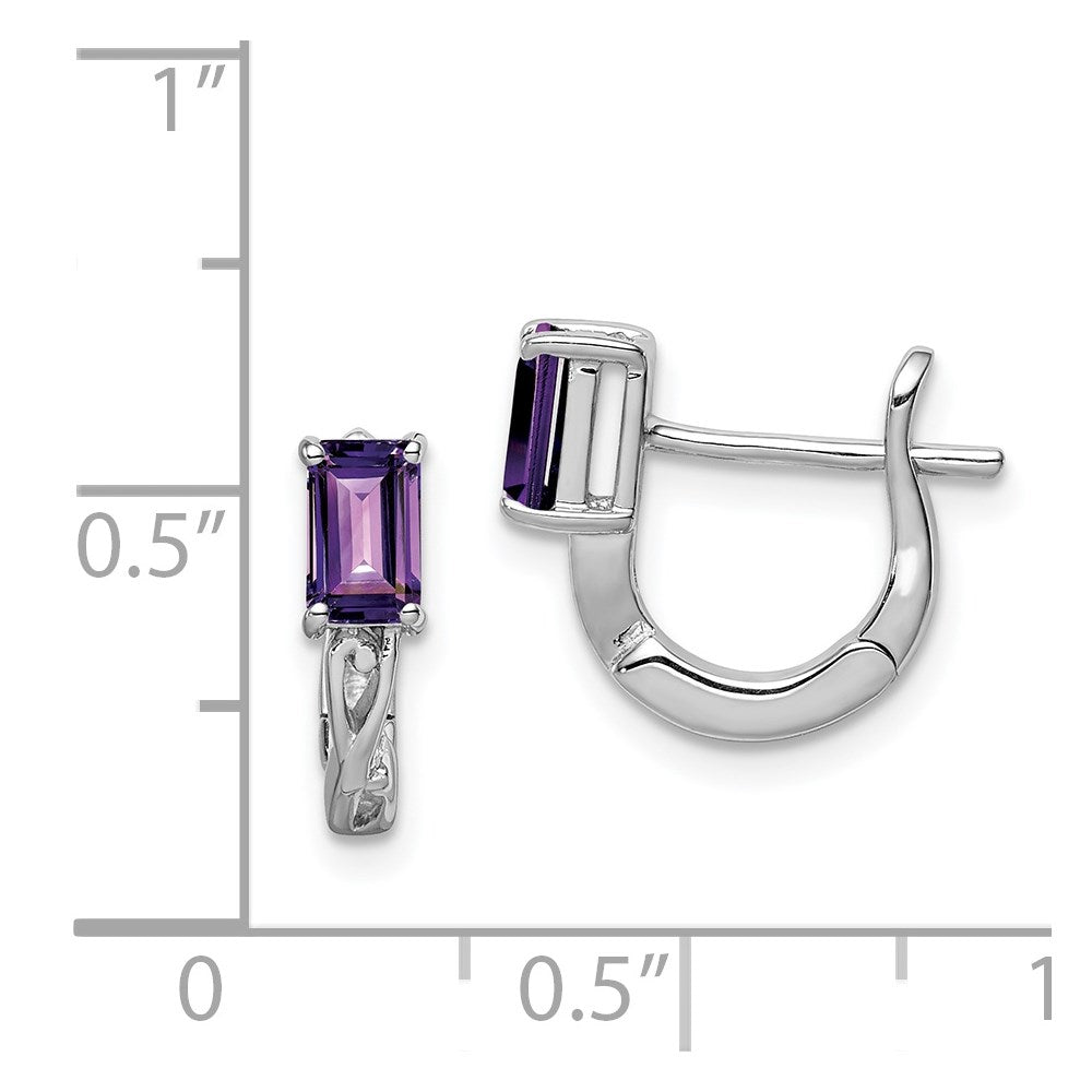 QE9959AM Sterling Silver Rhodium Plated Amethyst Hinged Hoop Earrings