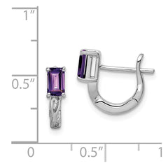 QE9959AM Sterling Silver Rhodium Plated Amethyst Hinged Hoop Earrings