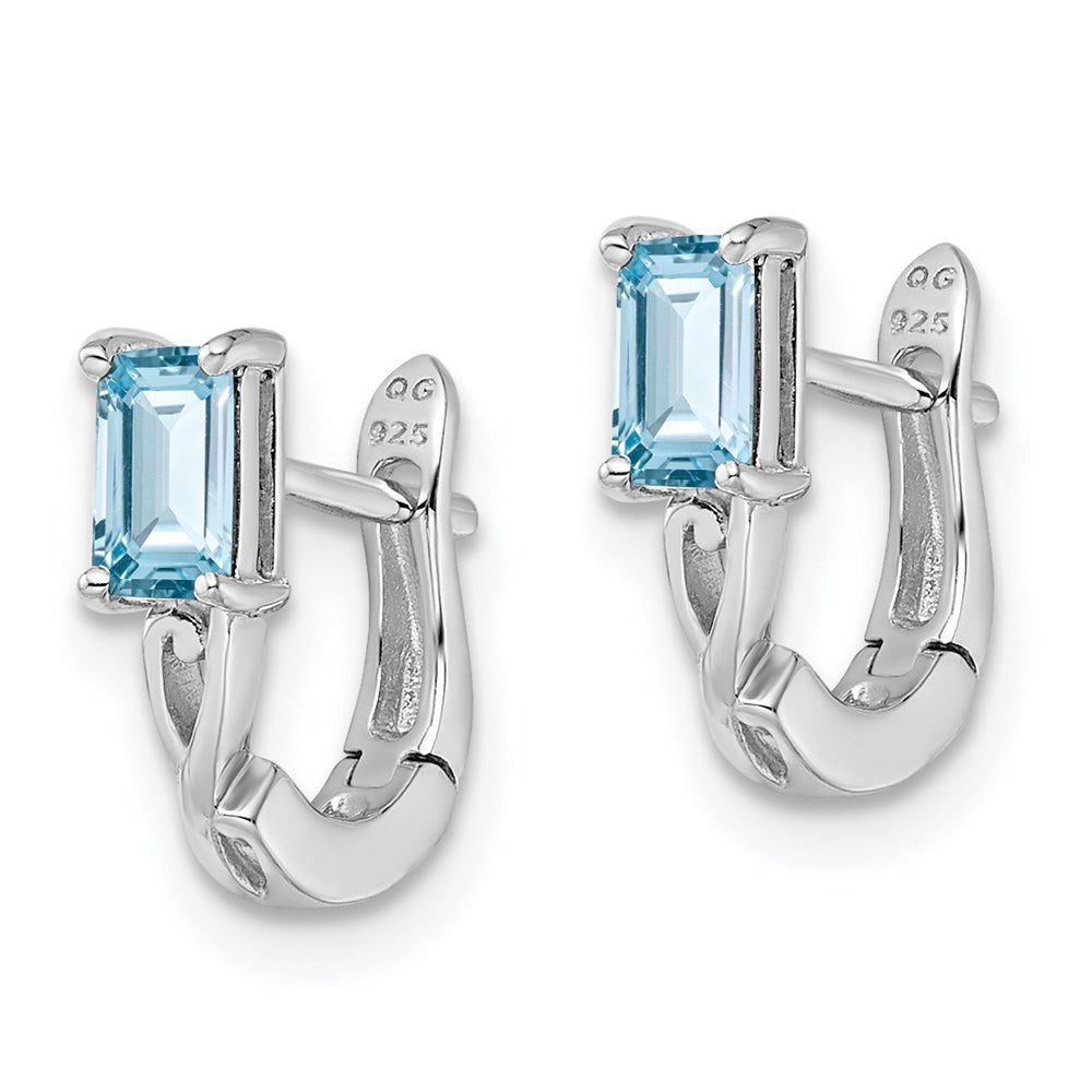 QE9959BT Sterling Silver Rhodium Plated Blue Topaz Hinged Hoop Earrings