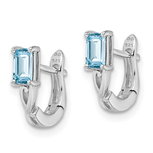 QE9959BT Sterling Silver Rhodium Plated Blue Topaz Hinged Hoop Earrings