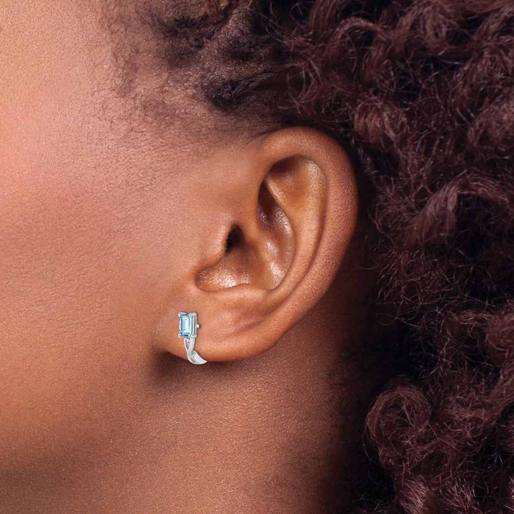 QE9959BT Sterling Silver Rhodium Plated Blue Topaz Hinged Hoop Earrings