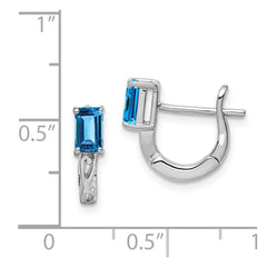 QE9959BT Sterling Silver Rhodium Plated Blue Topaz Hinged Hoop Earrings