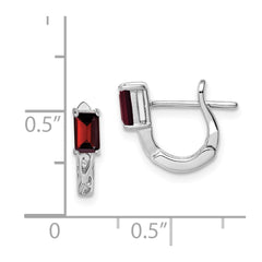 QE9959GA Sterling Silver Rhodium Plated Garnet Hinged Hoop Earrings