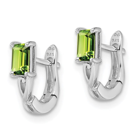QE9959PE Sterling Silver Rhodium Plated Peridot Hinged Hoop Earrings
